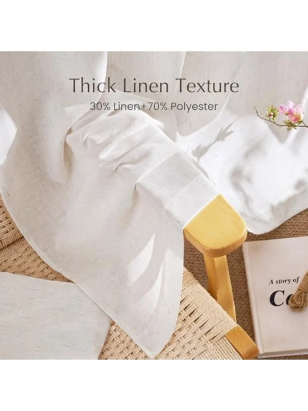Linen Cream Semi-Sheer Curtains for Bathroom & Bedroom, 45
